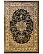 7'0x10'2 Pak Persian High Quality Area Rug with Silk & Wool Pile - Floral Medallion Design | Hand-Knotted in Black