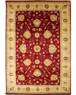 6'5x10'2 Chobi Ziegler Area Rug made using Vegetable dyes with Wool Pile - Floral Design | Hand-Knotted in Red