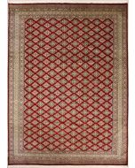 9'1x12'3 Bokhara Jaldar Area Rug with Silk & Wool Pile - Geometric Diamond Design | Hand-Knotted in Red