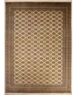 9'0x12'5 Bokhara Jaldar Area Rug with Silk & Wool Pile - Geometric Diamond Design | Hand-Knotted in White
