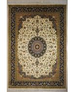 8'2x10'1 Pak Persian High Quality Area Rug with Silk & Wool Pile - Floral Medallion Design | Hand-Knotted in White