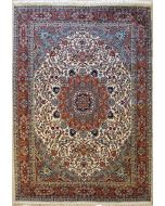 6'10x10'9 Pak Persian High Quality Area Rug with Silk & Wool Pile - Isfahan Medallion Design | Hand-Knotted in Ivory