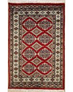 2'6x3'11 Bokhara Jaldar Area Rug with Wool Pile - Geometric Diamond Design | Hand-Knotted in Red