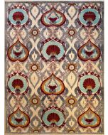 9'0x11'10 Chobi Ziegler Area Rug made using Vegetable dyes with Wool Pile - Floral Design | Hand-Knotted in Grey