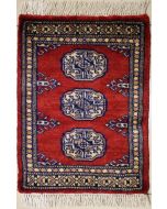 1'6x2'1 Bokhara Jaldar Area Rug with Wool Pile - Special Mori Bokhara Elephant Foot Design | Hand-Knotted in Red