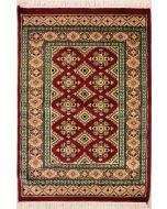 2'7x4'0 Bokhara Jaldar Area Rug with Silk & Wool Pile - Geometric Diamond Design | Hand-Knotted in Red