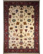 10'2x14'2 Chobi Ziegler Area Rug made using Vegetable dyes with Wool Pile - Geometric Design | Hand-Knotted in White