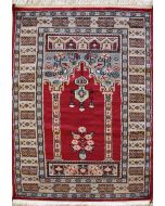 2'6x4'2 Bokhara Jaldar Area Rug with Wool Pile - Prayer Pictorial Design | Hand-Knotted in Red