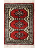 1'5x2'0 Bokhara Jaldar Area Rug with Wool Pile - Geometric Diamond Design | Hand-Knotted in Red