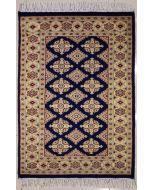 2'7x3'10 Bokhara Jaldar Area Rug with Silk & Wool Pile - Geometric Diamond Design | Hand-Knotted in Blue