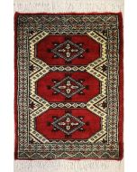 1'5x2'0 Bokhara Jaldar Area Rug with Wool Pile - Geometric Diamond Design | Hand-Knotted in Red