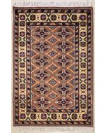 2'7x4'2 Bokhara Jaldar Area Rug with Silk & Wool Pile - Geometric Diamond Design | Hand-Knotted in Brown