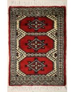 1'5x2'1 Bokhara Jaldar Area Rug with Wool Pile - Geometric Diamond Design | Hand-Knotted in Red