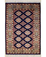 2'6x4'5 Bokhara Jaldar Area Rug with Silk & Wool Pile - Geometric Diamond Design | Hand-Knotted in Blue