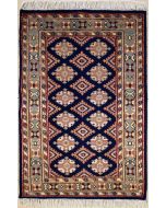 2'6x4'5 Bokhara Jaldar Area Rug with Silk & Wool Pile - Geometric Diamond Design | Hand-Knotted in Blue