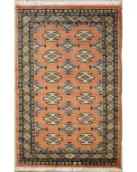 2'5x3'10 Bokhara Jaldar Area Rug with Wool Pile - Geometric Design | Hand-Knotted in Pink