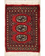 1'6x2'0 Bokhara Jaldar Area Rug with Wool Pile - Special Mori Bokhara Elephant Foot Design | Hand-Knotted in Red