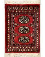 1'6x2'2 Bokhara Jaldar Area Rug with Wool Pile - Special Mori Bokhara Elephant Foot Design | Hand-Knotted in Red