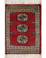 1'6x2'0 Bokhara Jaldar Area Rug with Wool Pile - Special Mori Bokhara Elephant Foot Design | Hand-Knotted in Red