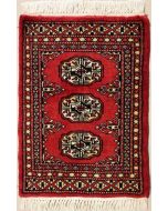 1'6x2'2 Bokhara Jaldar Area Rug with Wool Pile - Special Mori Bokhara Elephant Foot Design | Hand-Knotted in Red