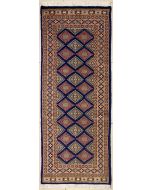 2'1x5'10 Bokhara Jaldar Area Rug with Wool Pile - Geometric Diamond Design | Hand-Knotted in Blue