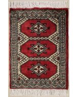 1'6x2'0 Bokhara Jaldar Area Rug with Wool Pile - Geometric Diamond Design | Hand-Knotted in Red