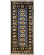 2'2x5'9 Bokhara Jaldar Area Rug with Wool Pile - Special Mori Bokhara Elephant Foot Design | Hand-Knotted in Greenish Blue