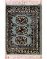 1'6x2'0 Bokhara Jaldar Area Rug with Wool Pile - Special Mori Bokhara Elephant Foot Design | Hand-Knotted in Green
