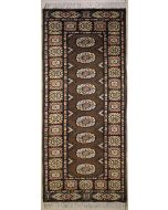2'1x5'10 Bokhara Jaldar Area Rug with Wool Pile - Special Mori Bokhara Elephant Foot Design | Hand-Knotted in Dark Brown
