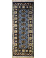 2'1x6'0 Bokhara Jaldar Area Rug with Wool Pile - Special Mori Bokhara Elephant Foot Design | Hand-Knotted in Greenish Blue