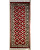 2'1x6'3 Bokhara Jaldar Area Rug with Silk & Wool Pile - Geometric Diamond Design | Hand-Knotted in Red