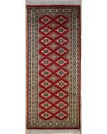 2'0x6'3 Bokhara Jaldar Area Rug with Silk & Wool Pile - Geometric Diamond Design | Hand-Knotted in Red