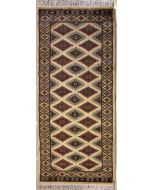 2'0x6'0 Bokhara Jaldar Area Rug with Silk & Wool Pile - Geometric Diamond Design | Hand-Knotted in White