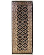 2'1x5'11 Bokhara Jaldar Area Rug with Silk & Wool Pile - Floral Geometric Design | Hand-Knotted in Black
