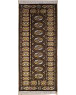 2'1x6'4 Bokhara Jaldar Area Rug with Wool Pile - Special Mori Bokhara Elephant Foot Design | Hand-Knotted in Dark Brown