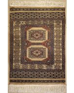 1'11x2'7 Bokhara Jaldar Area Rug with Wool Pile - Geometric Design | Hand-Knotted in Beige