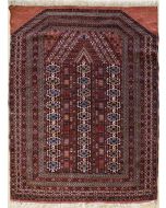 3'4x4'6 Caucasian Design Area Rug with Wool Pile - Tribal Prayer in High Quality Elephant Foot Design | Hand-Knotted in Reddish Brown