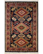 3'1x4'10 Caucasian Design Area Rug with Wool Pile - Geometric Diamond Design | Hand-Knotted in Blue