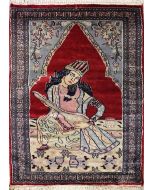 2'10x4'5 Pak Persian Area Rug with Silk & Wool Pile - Pictorial Umar-e-Khayyam Design | Hand-Knotted in Red