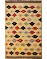 3'3x5'0 Gabbeh Area Rug made using Vegetable dyes with Wool Pile - Diamond Design | Hand-Knotted in White