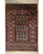 1'8x2'10 Bokhara Jaldar Area Rug with Wool Pile - Geometric Diamond Design | Hand-Knotted in Beige