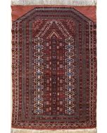 3'2x4'10 Caucasian Design Area Rug with Wool Pile - Tribal Prayer in High Quality Elephant Foot Design | Hand-Knotted in Reddish Brown