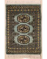 1'5x2'2 Bokhara Jaldar Area Rug with Wool Pile - Special Mori Bokhara Elephant Foot Design | Hand-Knotted in Green
