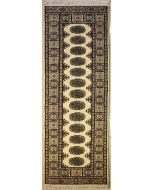 2'1x7'10 Bokhara Jaldar Area Rug with Wool Pile - Special Mori Bokhara Elephant Foot Design | Hand-Knotted in White