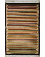 3'0x4'9 Gabbeh Area Rug with Wool Pile - Striped Design | Hand-Knotted Multicolored | 3x5
