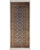 2'1x6'2 Bokhara Jaldar Area Rug with Wool Pile - Geometric Diamond Design | Hand-Knotted in Grey