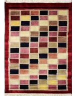 3'1x4'9 Gabbeh Area Rug with Wool Pile - Checkered Design | Hand-Knotted in Red