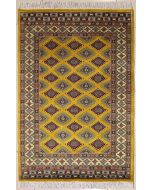 3'1x5'4 Bokhara Jaldar Area Rug with Silk & Wool Pile - Geometric Diamond Design | Hand-Knotted in Gold