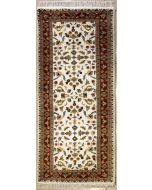 2'1x6'2 Pak Persian Area Rug with Silk & Wool Pile - Floral Design | Hand-Knotted in Ivory