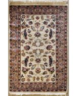 1'10x3'2 Pak Persian Area Rug with Silk & Wool Pile - Floral Design | Hand-Knotted in Ivory